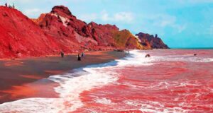 Η παραλία που βάφτηκε… κόκκινη: Το εντυπωσιακό φαινόμενο των πορφυρών «καταρρακτών» (video)