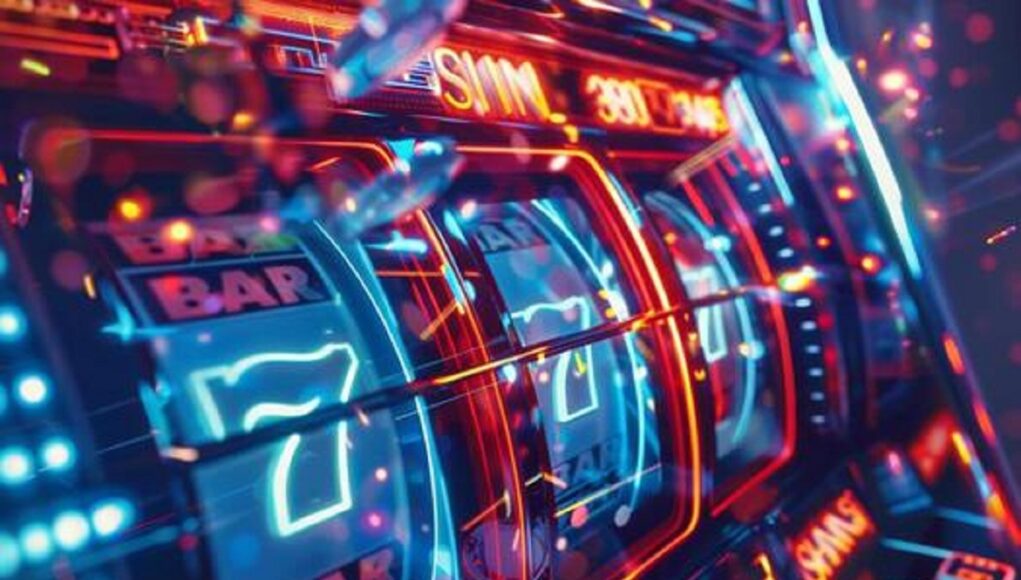 ai-generated-vibrant-close-up-of-a-slot-machine-with-neon-lights-in-a-casino-photo